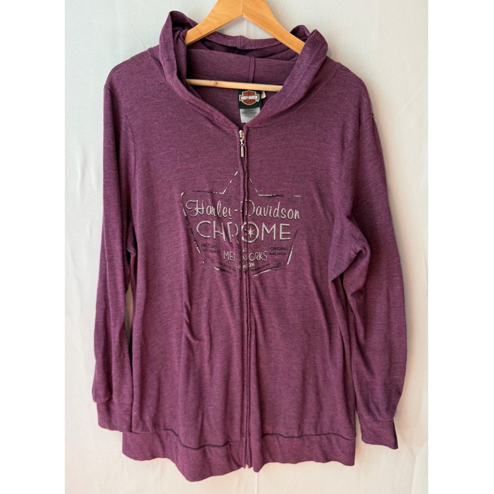 Harley Davidson 1X Hoodie Womens Plus Tri Blend Barnett El Paso Texas Purple Zip